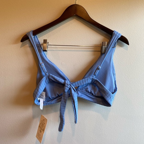 NWT Becca By Rebecca Virtue Bikini Triangle Top Ribbed Blue Tie on Back Size L - Picture 4 of 6